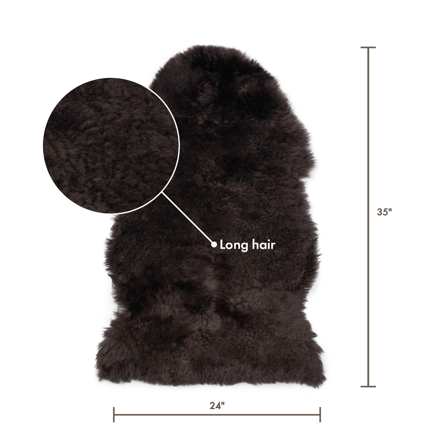 Merino Sheepskin Dyed New Zealand approx. 35 in - Chocolate
