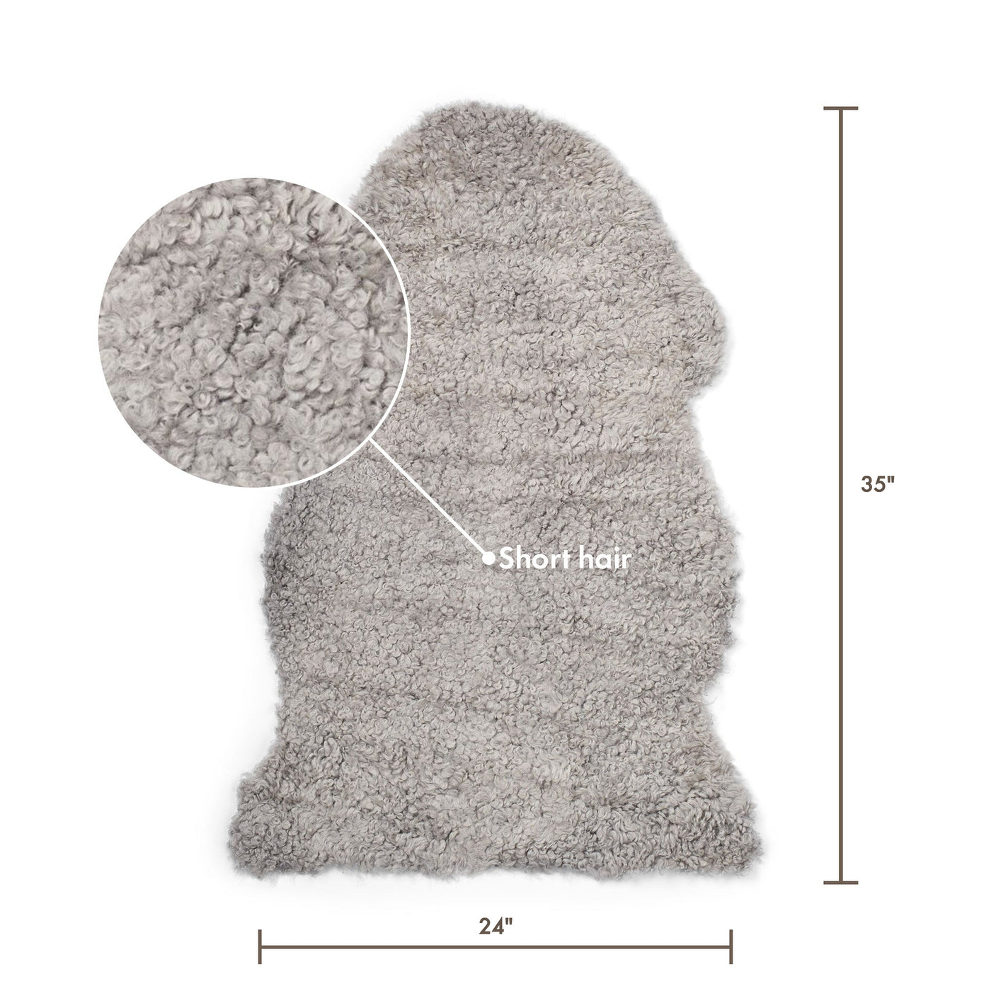 Merino Sheepskin Short Wool approx. 35 in - Grey