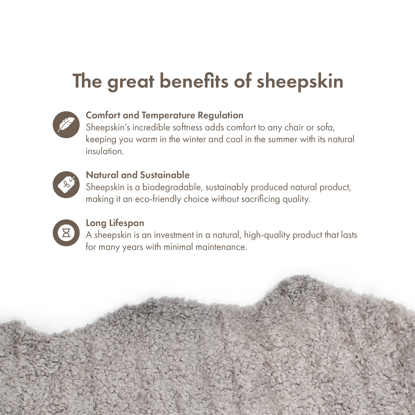 Merino Sheepskin Short Wool approx. 35 in - Grey
