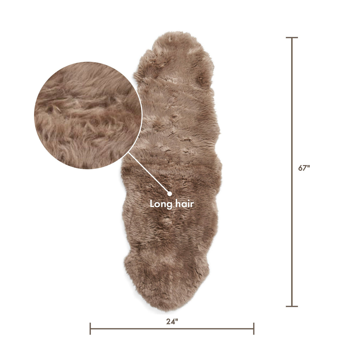 Merino Double Sheepskin Long Wool 67x24 in - Taupe