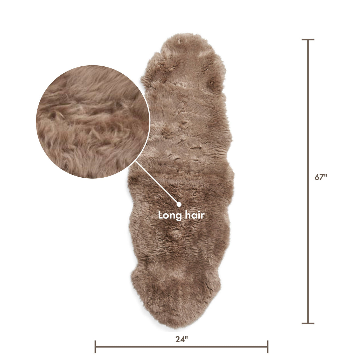Merino Double Sheepskin Long Wool 67x24 in - Taupe