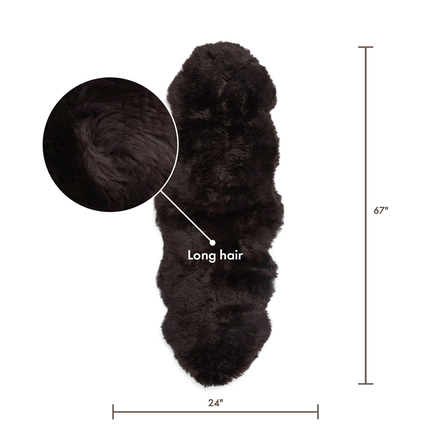 Merino Double Sheepskin Long Wool 67x24 in - Chocolate