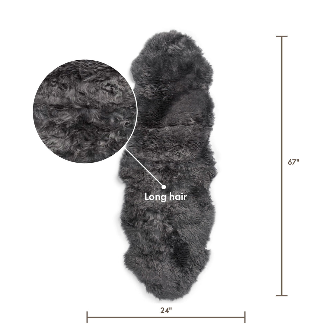 Merino Double Sheepskin Long Wool 67x24 in - Steel