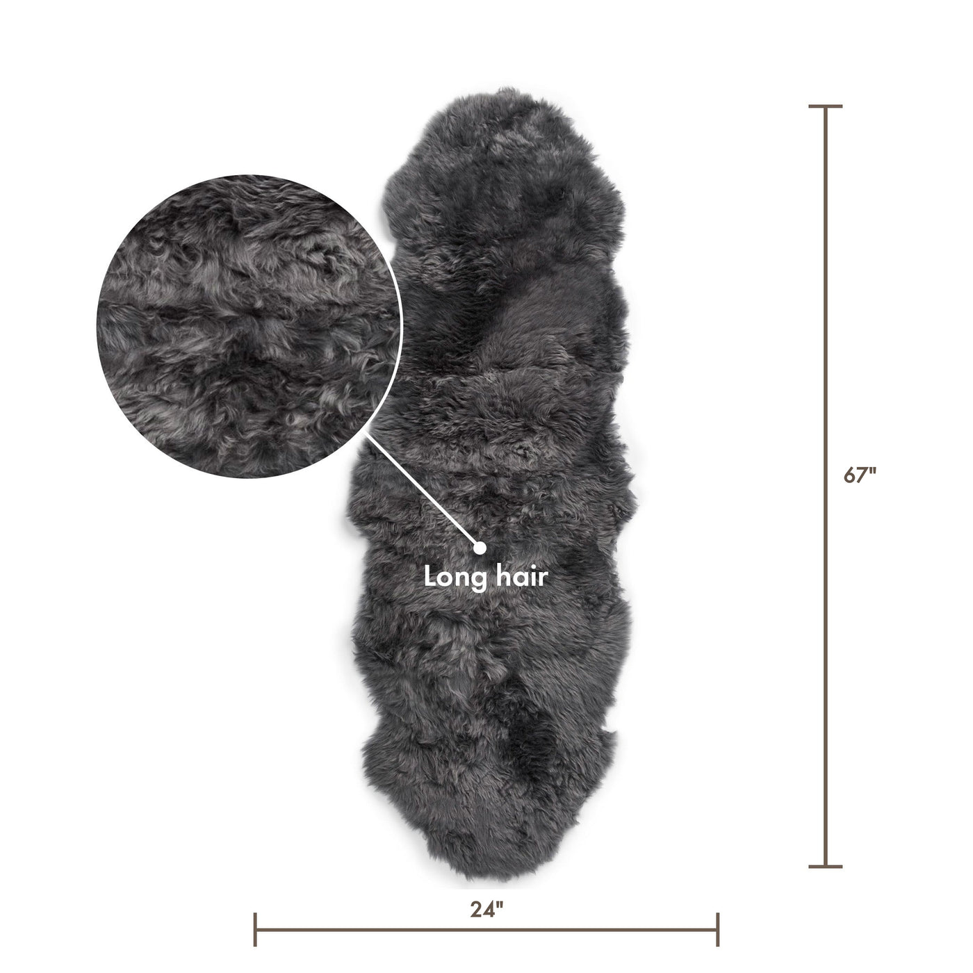 Merino Double Sheepskin Long Wool 67x24 in - Steel