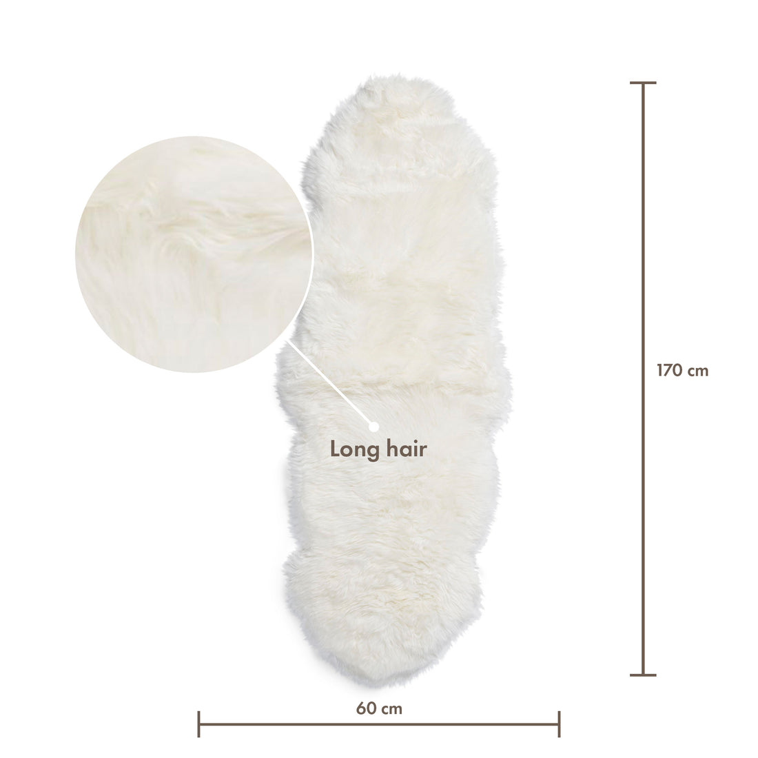 Merino Double Sheepskin Long Wool 67x24 in - Ivory
