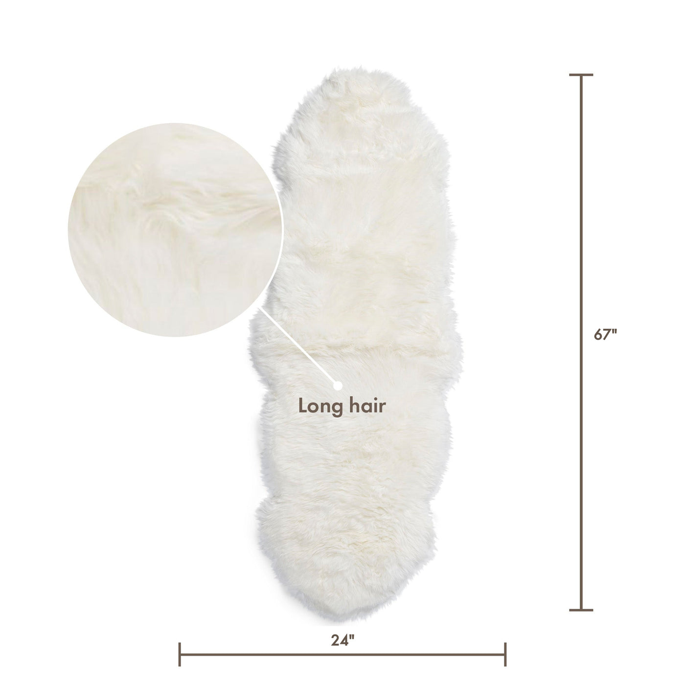 Merino Double Sheepskin Long Wool 67x24 in - Ivory