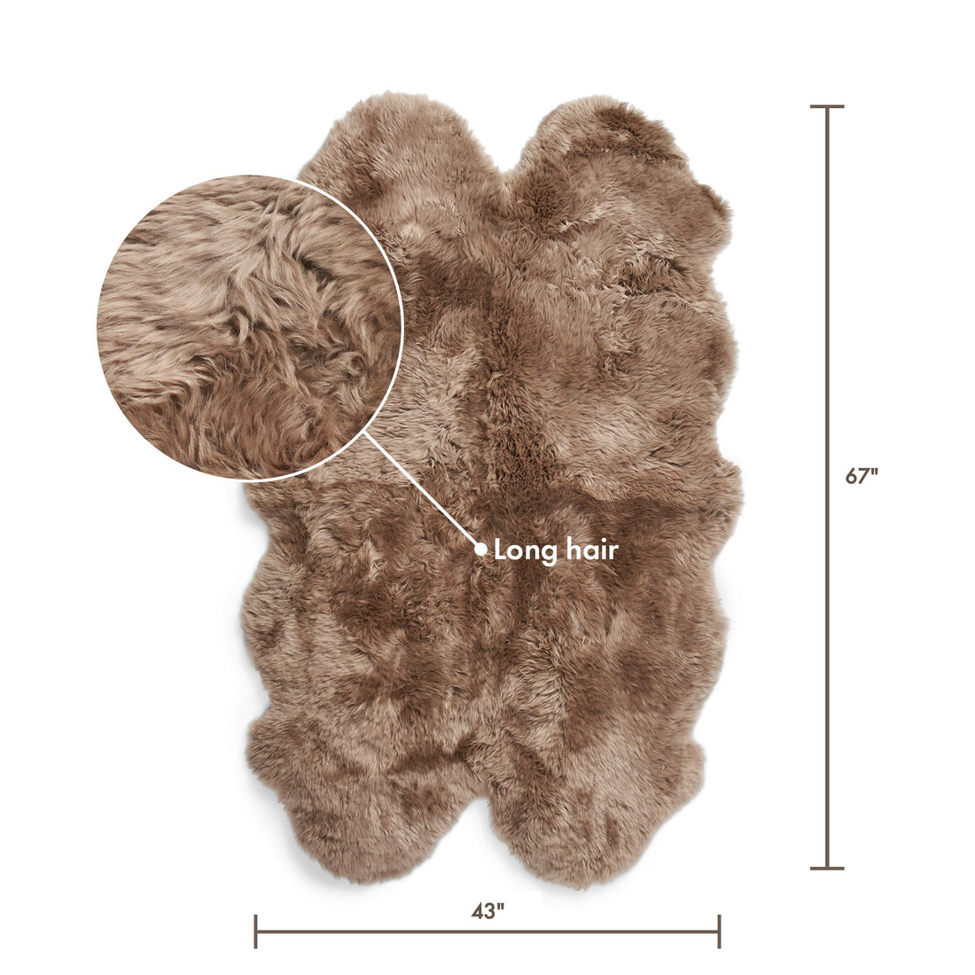 Merino Sheepskin Rug Long Wool 67x43 in - Taupe