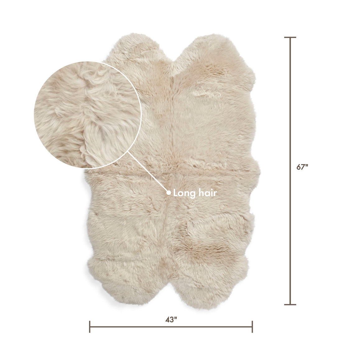 Merino Sheepskin Rug Long Wool 67x43 in - Linen