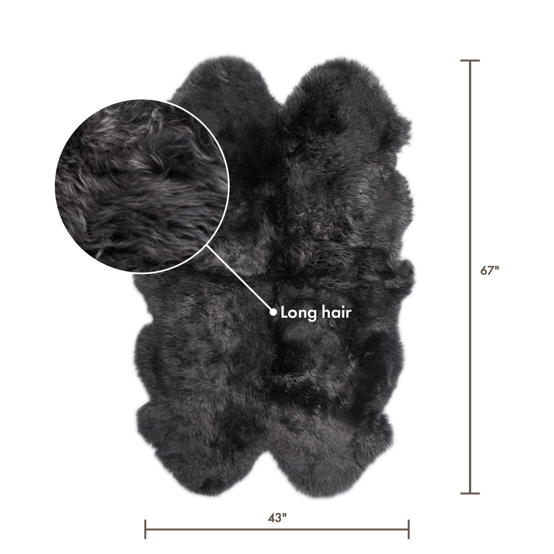 Merino Sheepskin Rug Long Wool 67x43 in - Steel