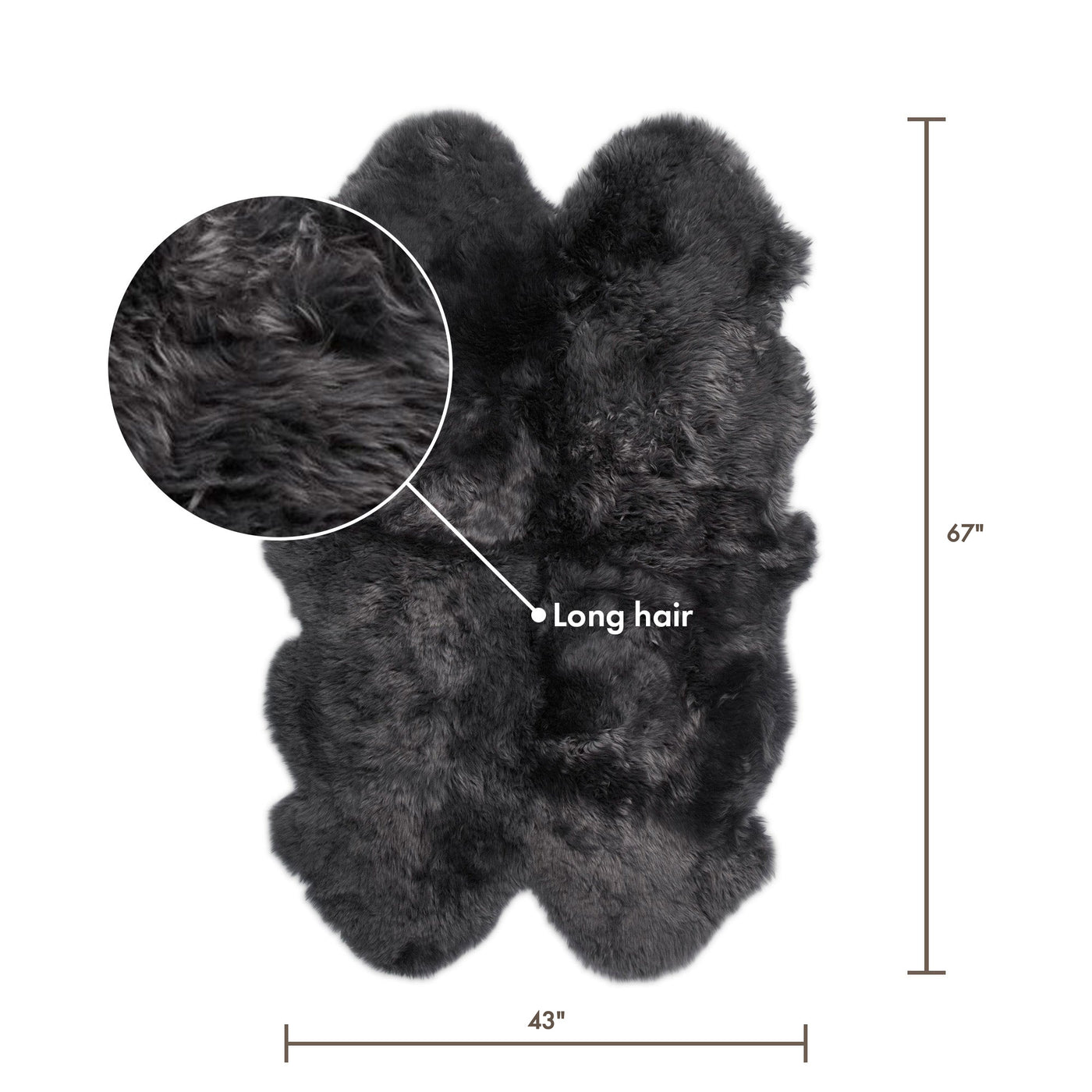 Merino Sheepskin Rug Long Wool 67x43 in - Steel