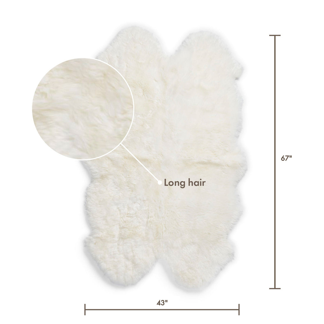 Merino Sheepskin Rug Long Wool 67x43 in - Ivory