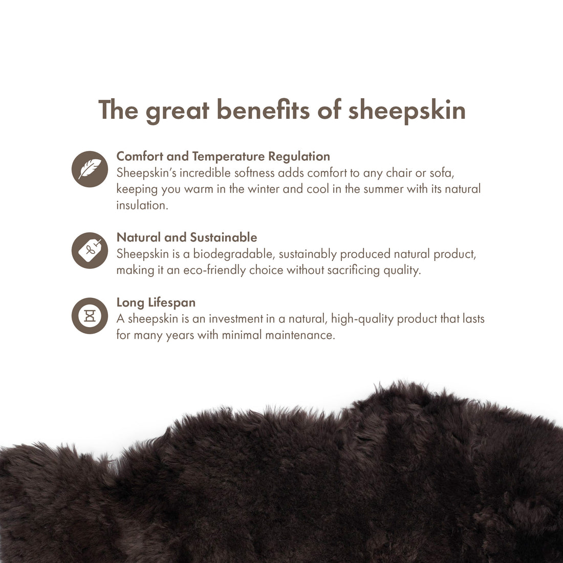 Longwool sheepskin benefits: comfort, sustainability and long lifespan - Chocolate