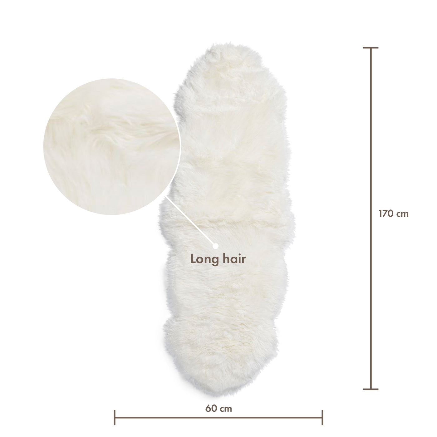 Merino Double Sheepskin Long Wool 67x24 in - Ivory